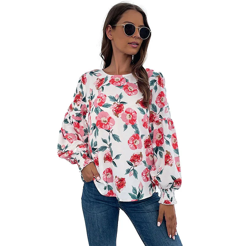 Women's Autumn Fashion Wear Long-sleeved Printed Shirt Blouses