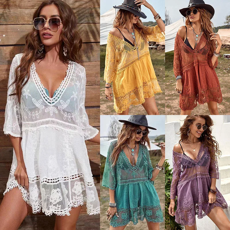 Women's Cover-up Lace Crocheted Hollow Sunscreen Bikini Blouses