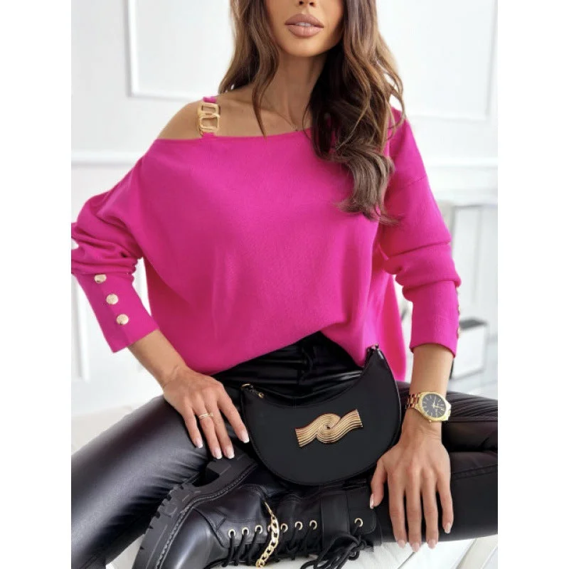 Women's Fashion Sexy Chain Fastener Decoration Long-sleeved Blouses