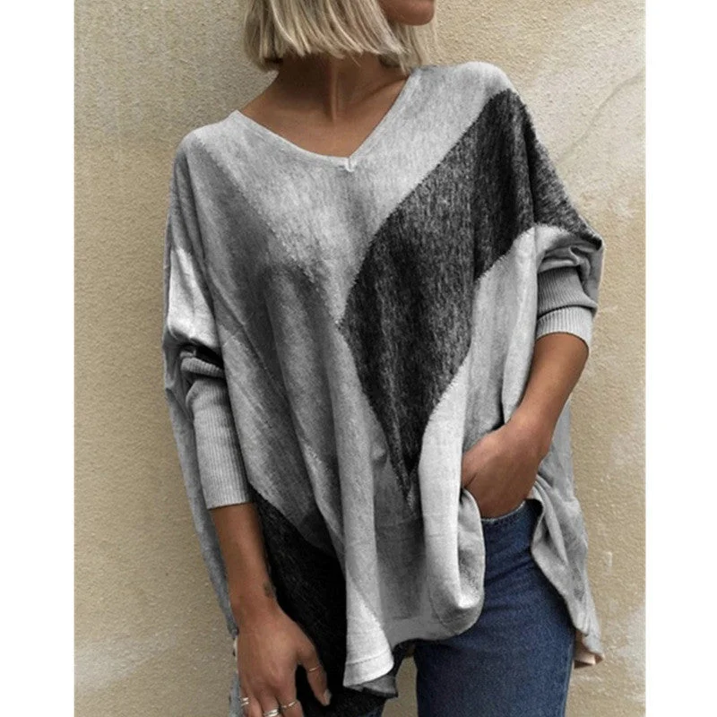 Women's Loose-fitting Long Sleeves Printed T-shirt Blouses