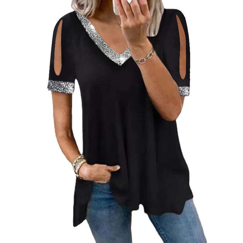 Women's Off Shoulder Pure Color Sequins Blouses