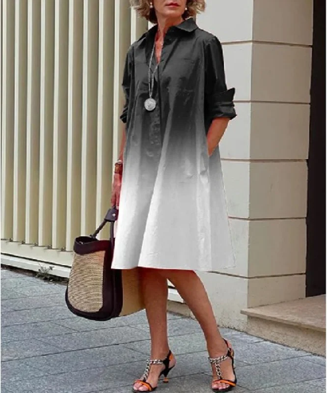 Women's Simple Loose Shirt Dress Long Sleeve Blouses