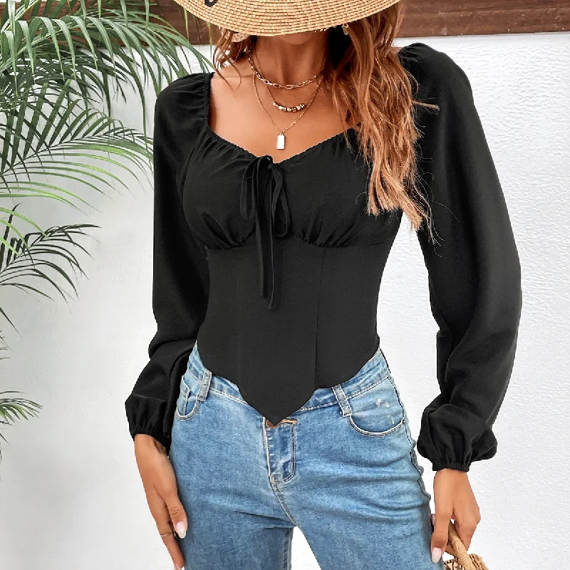 Women's Slimming Puff Sleeve Long-sleeved Sexy Bottoming Blouses