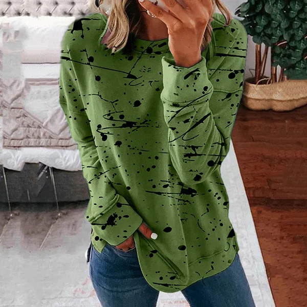 Women's Stitching Contrast Color Round Neck Long Blouses