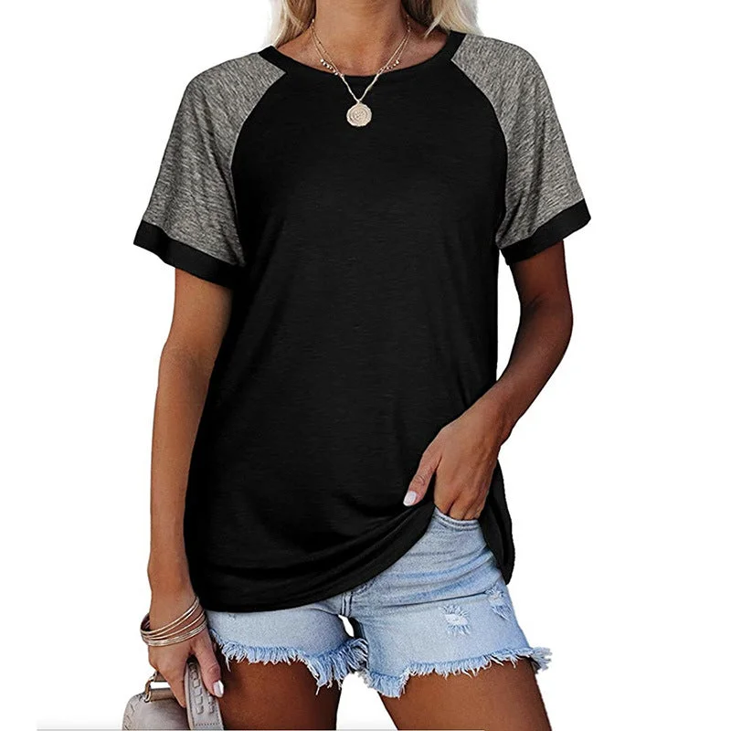 Women's Summer Casual Loose Round Neck Patchwork Tops