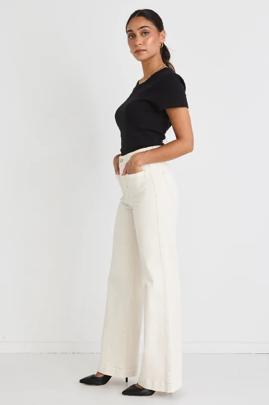 Zoey Ecru High Rise Wide Leg Pocket Jean