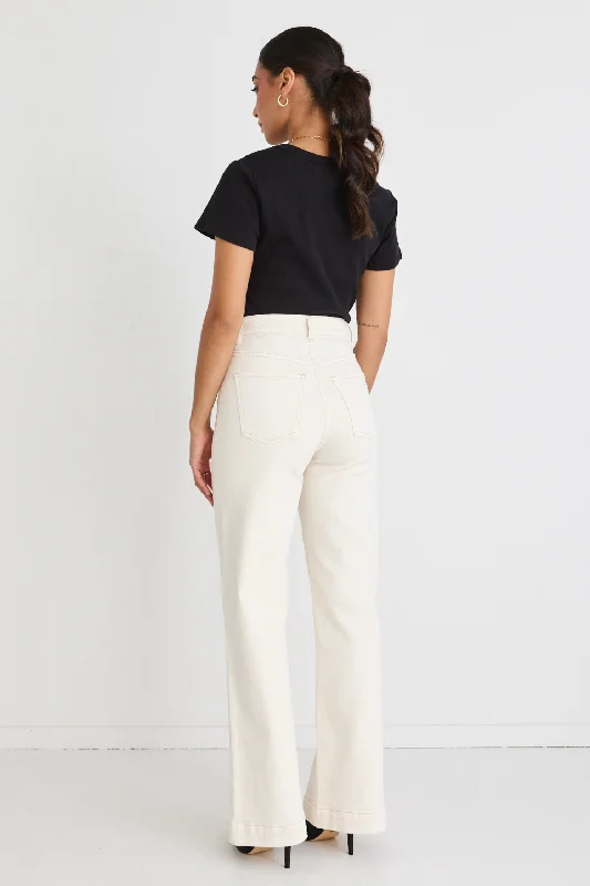 Zoey Ecru High Rise Wide Leg Pocket Jean