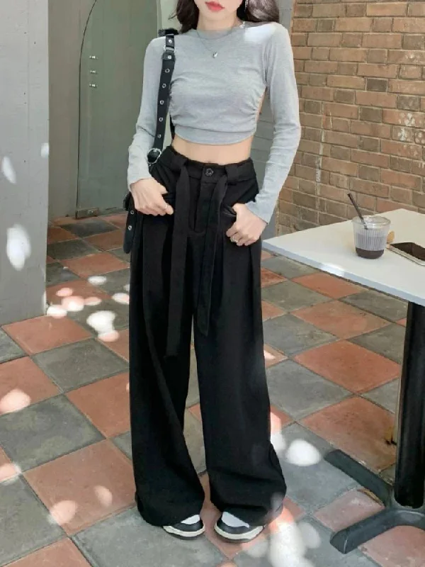 High Waist Women Y2k Baggy Belt Pleated Leg Sport Streetwear Pants