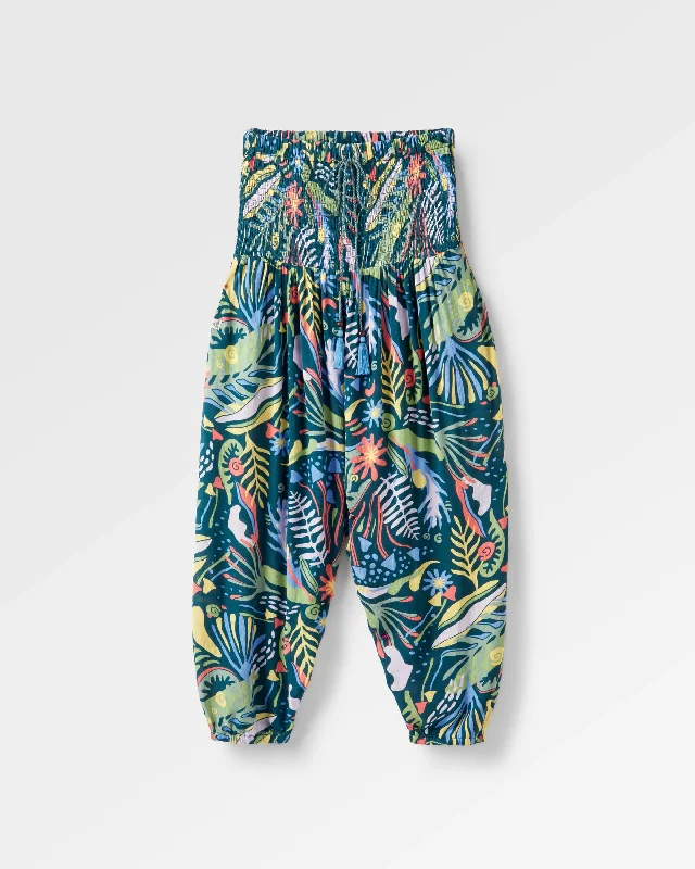 Daylily Printed Loose Trouser - Abstract Seaweed Tidal Blue