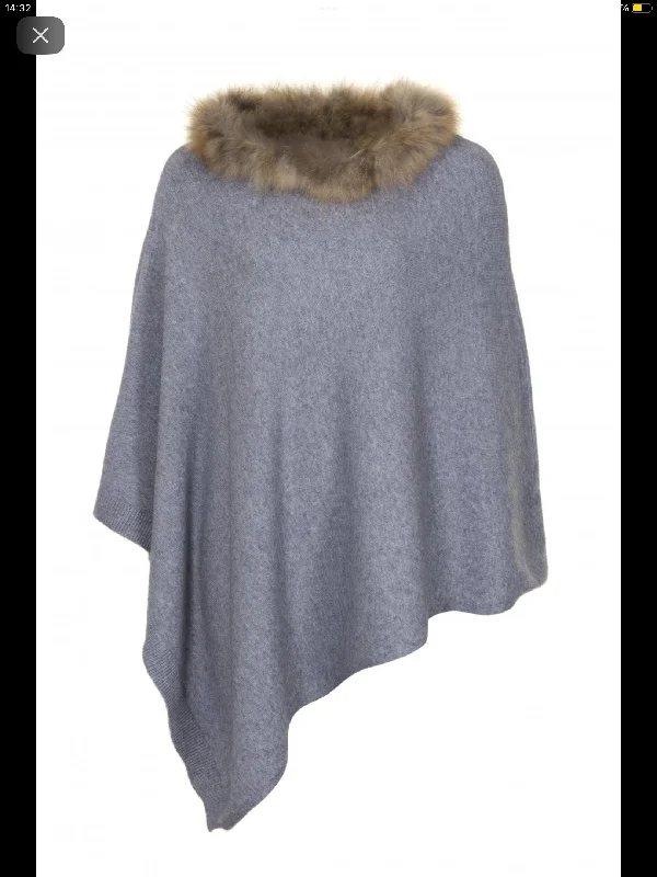 ELLA AND CHERRY Faux Fur Collar Poncho Asymmetrical