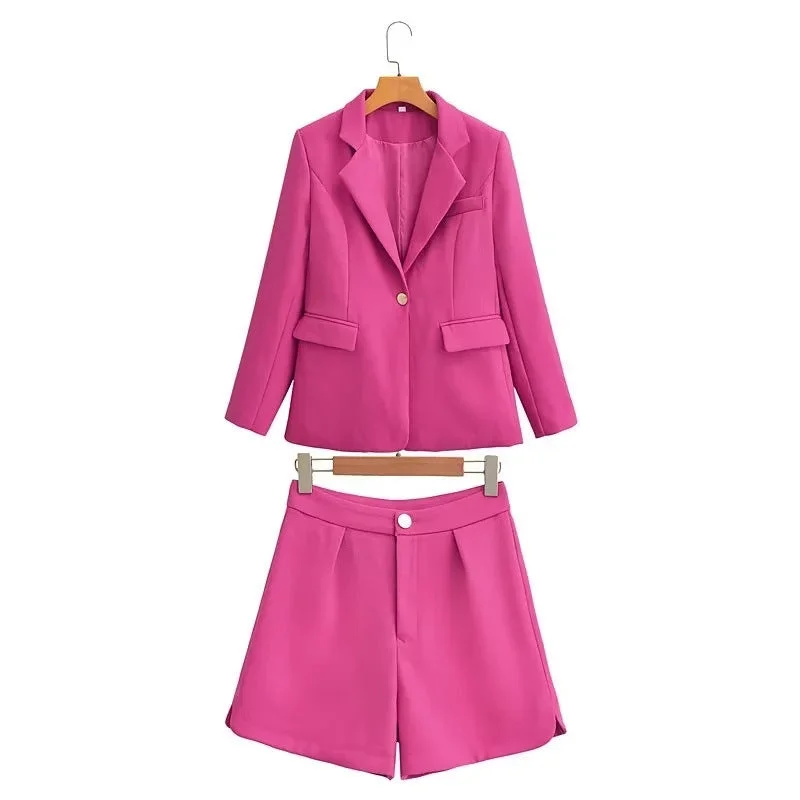 French Chanel Blazer Suit Set Shorts Two Piece Solid Color