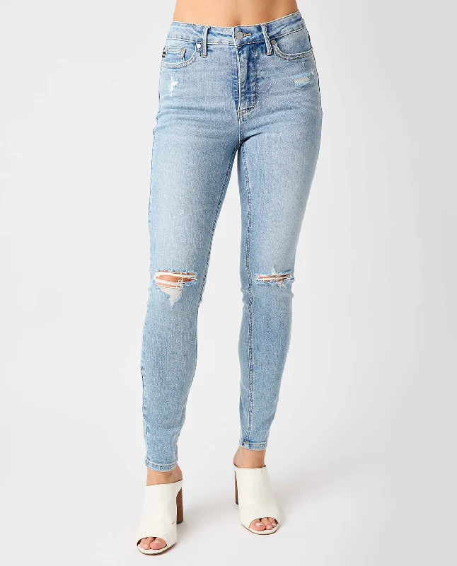 Judy Blue Mid Rise Tummy Control Destroy Skinny Jeans