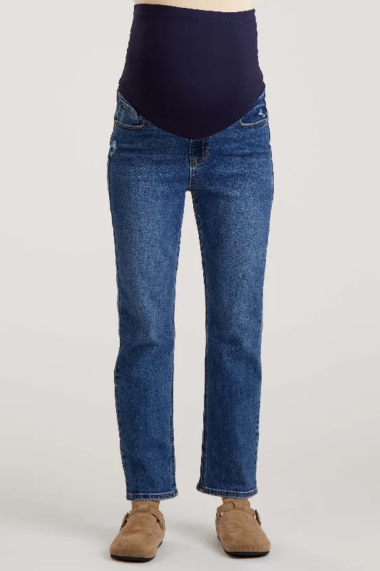 Medium Wash Skinny Straight Cropped Maternity Jeans