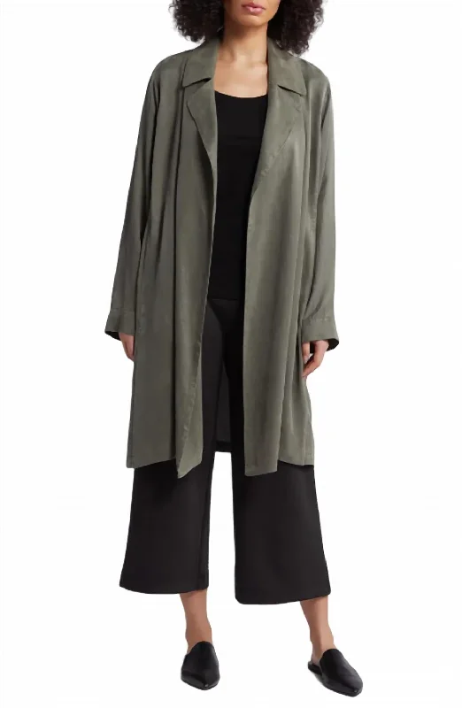 Notched Lapel Longline Coat In Grove