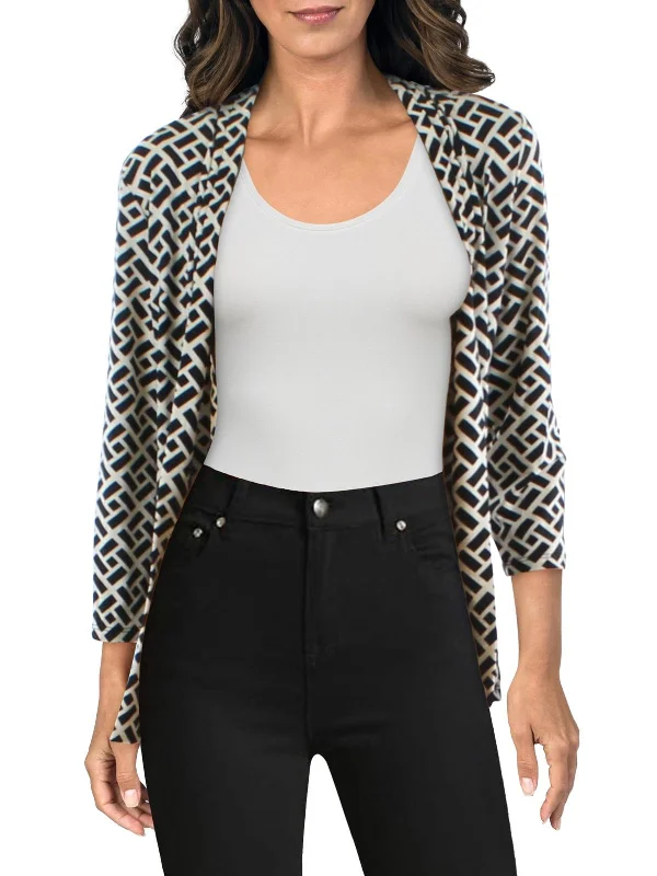 Petites Womens Geometric Cardigan Open-Front Blazer