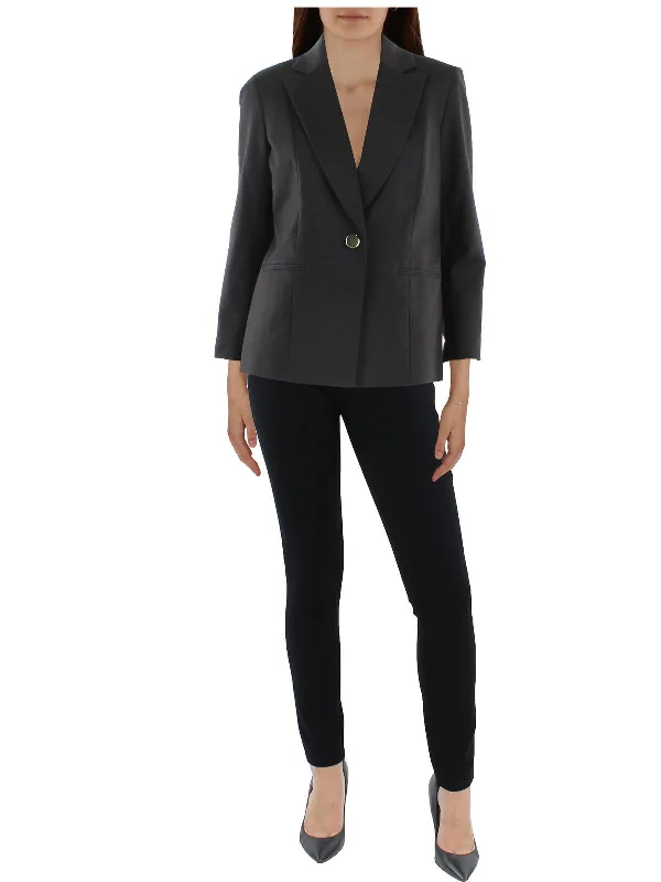 Petites Womens Zipper Cuff Collared One-Button Blazer