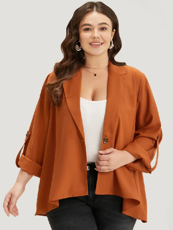 Plain Button Up Tab Sleeve High Low Hem Blazer