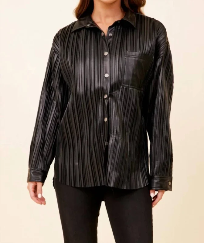 Pleated Faux Leather Jacket In Black