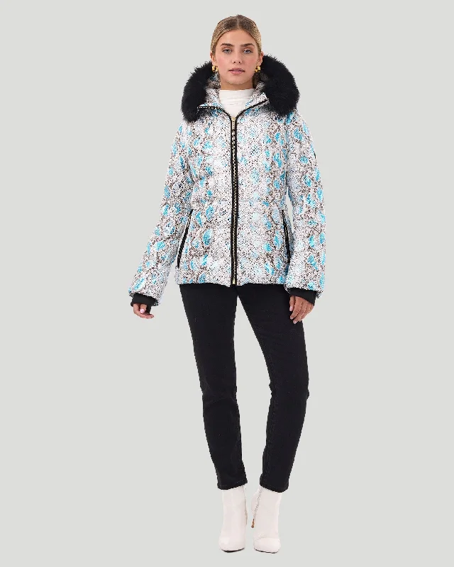 Printed Après-Ski Jacket with Detachable Toscana Lamb Hood Trim