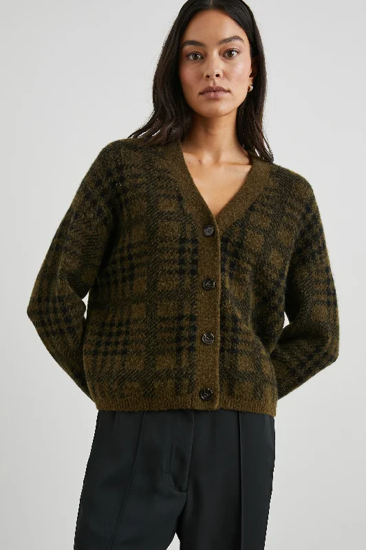 REESE CARDIGAN - OLIVE PLAID