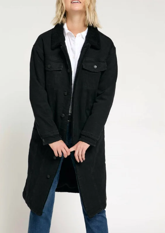 Sherpa Long Coat In Black