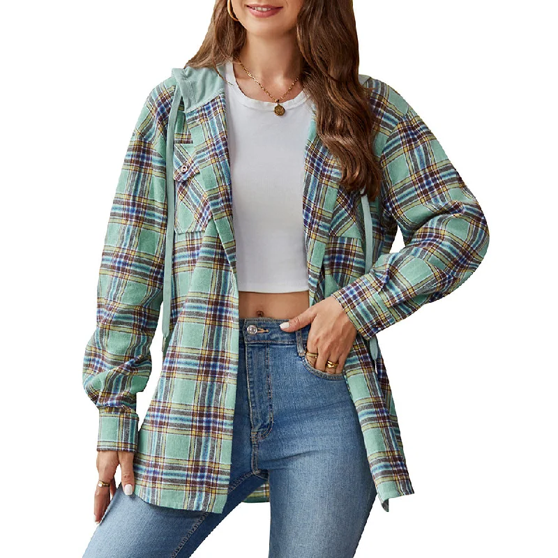 Women's Charming Casual Hoodie Plaid Shirt Blouses