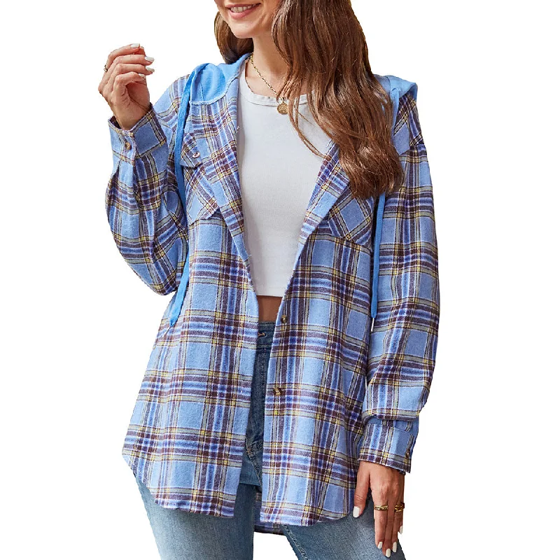 Women's Charming Casual Hoodie Plaid Shirt Blouses