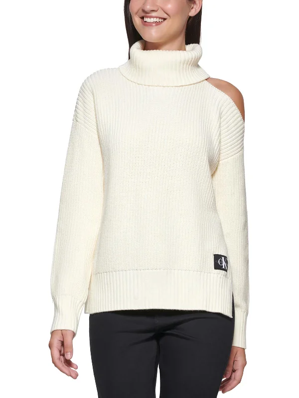 Womens Cut-Out Ribbed Turtleneck Sweater