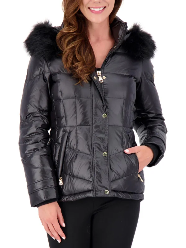 Womens Down Faux Fur Puffer Jacket