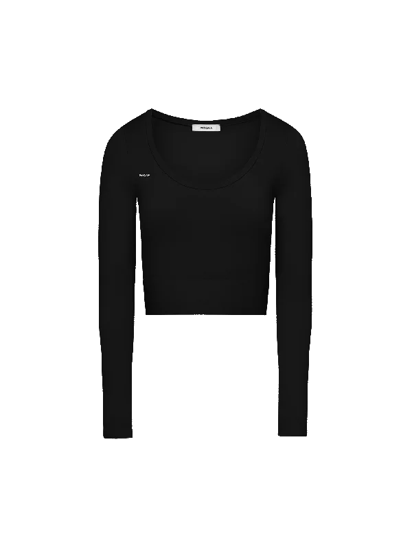 Women's Plant-Stretch Long Sleeve Cropped Top—black