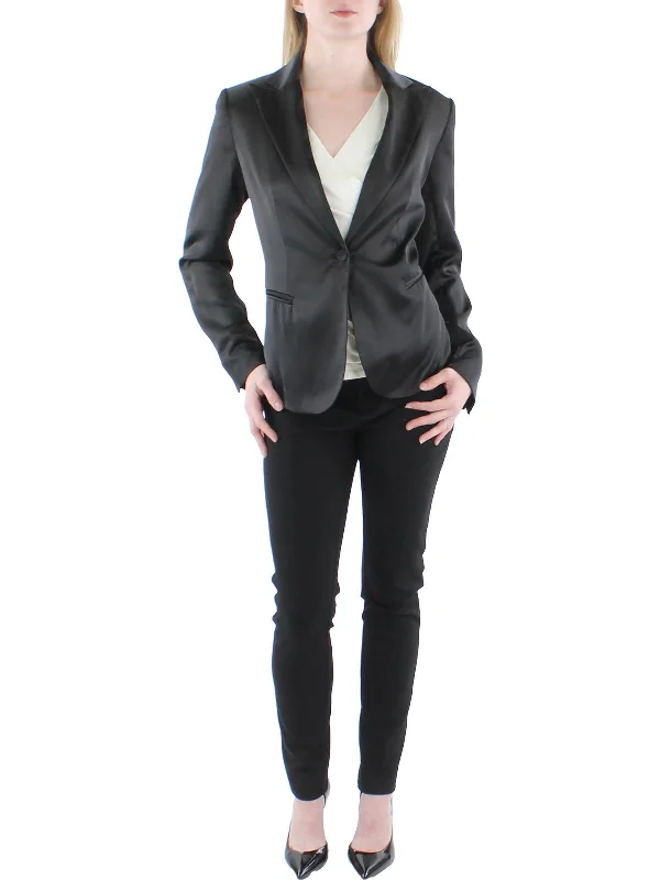 Womens Satin Peak Lapel One-Button Blazer