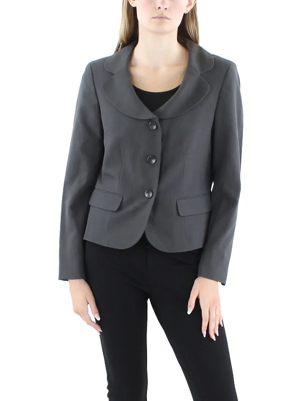 Womens Solid Polyester Double-Breasted Blazer