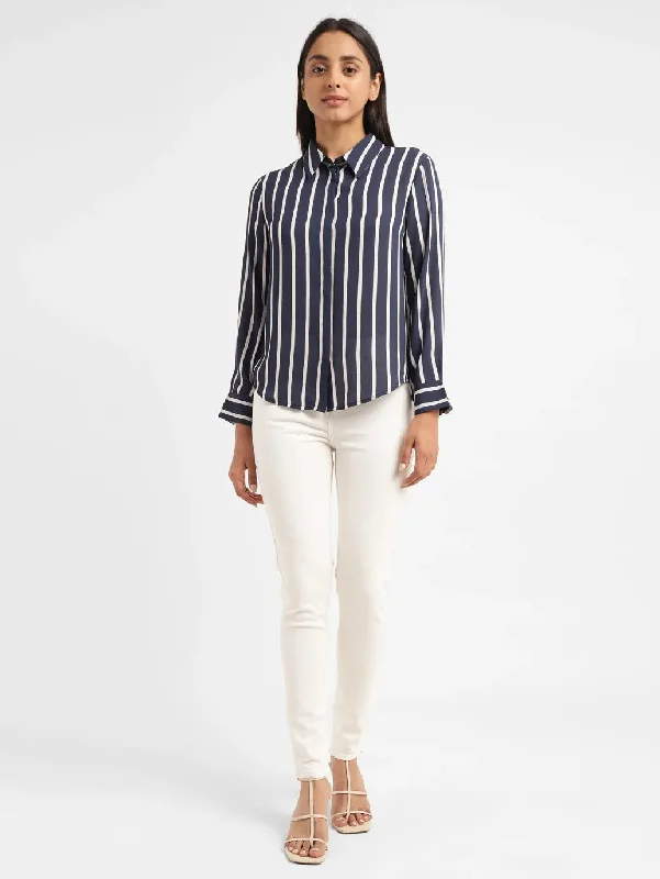 Women's Striped Shirt Collar Shirt