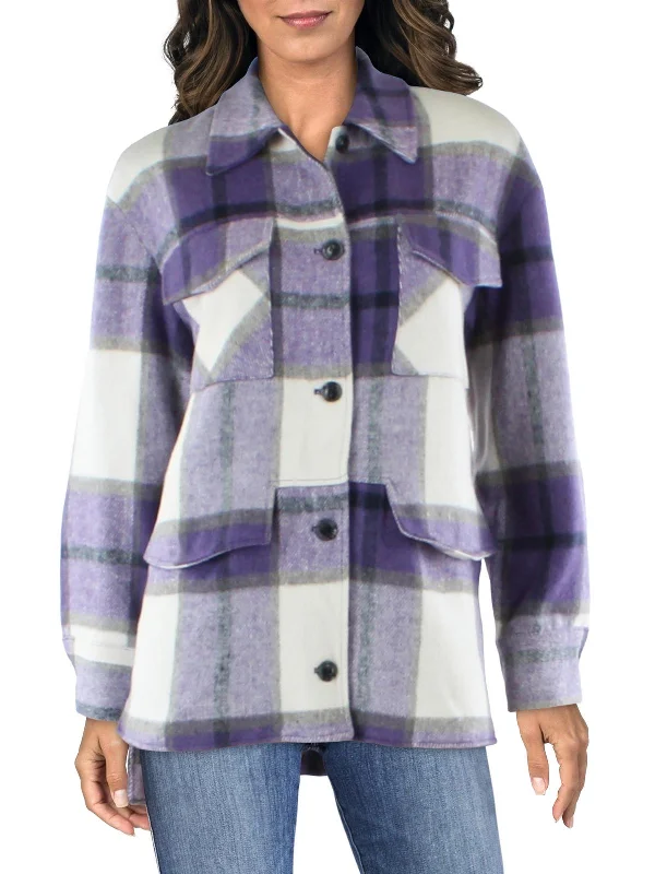 Womens Wool Blend Plaid Shirt Jacket