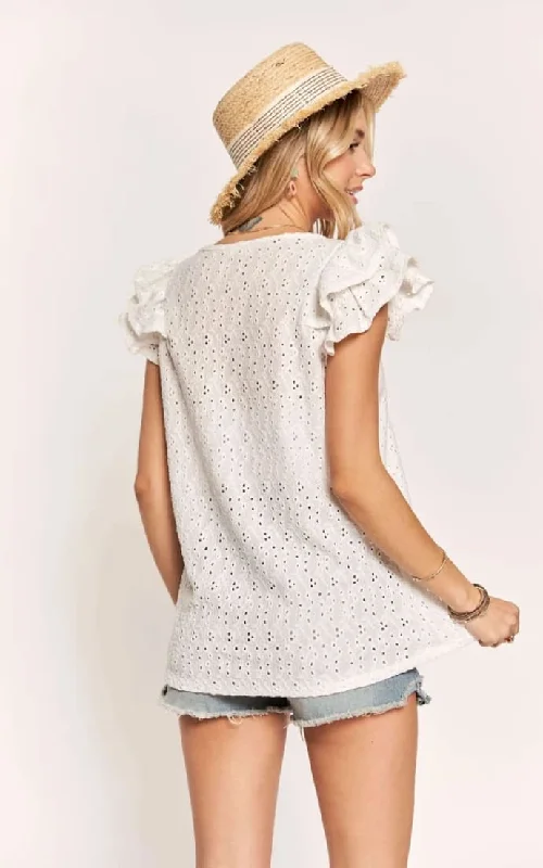 Adora- Ruffle Sleeve Eyelet Blouse