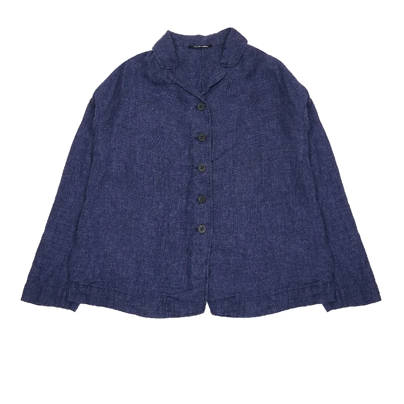 Album Di Famiglia Linen Loose Blazer in Navy