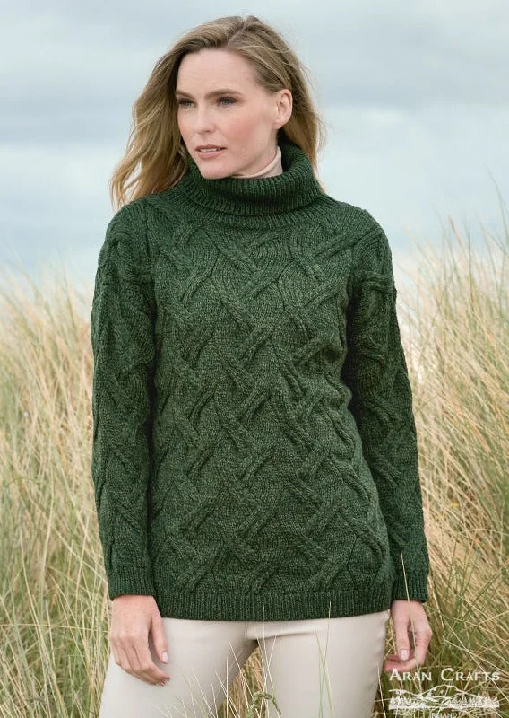 Aran Crafts Cable Knit Wool Chunky Sweater | Green