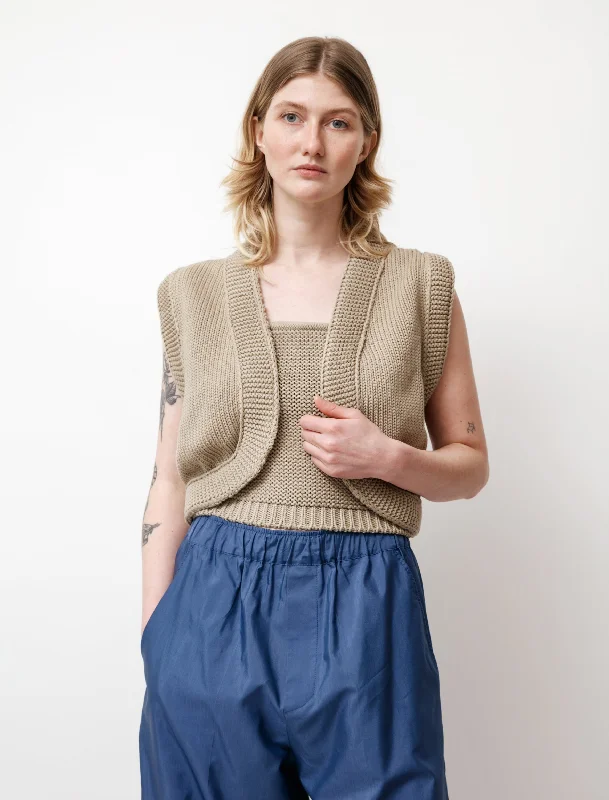 Knit Cotton Gilet Light Khaki