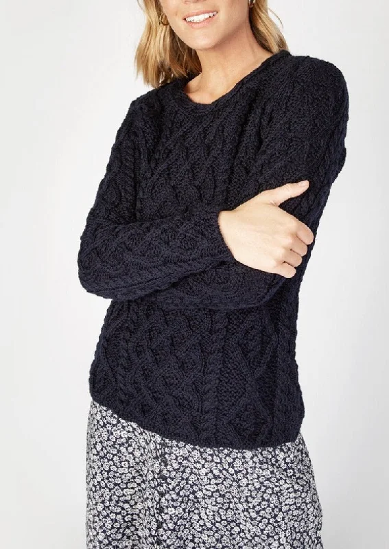 IrelandsEye Women's Lambay Aran Sweater | Navy