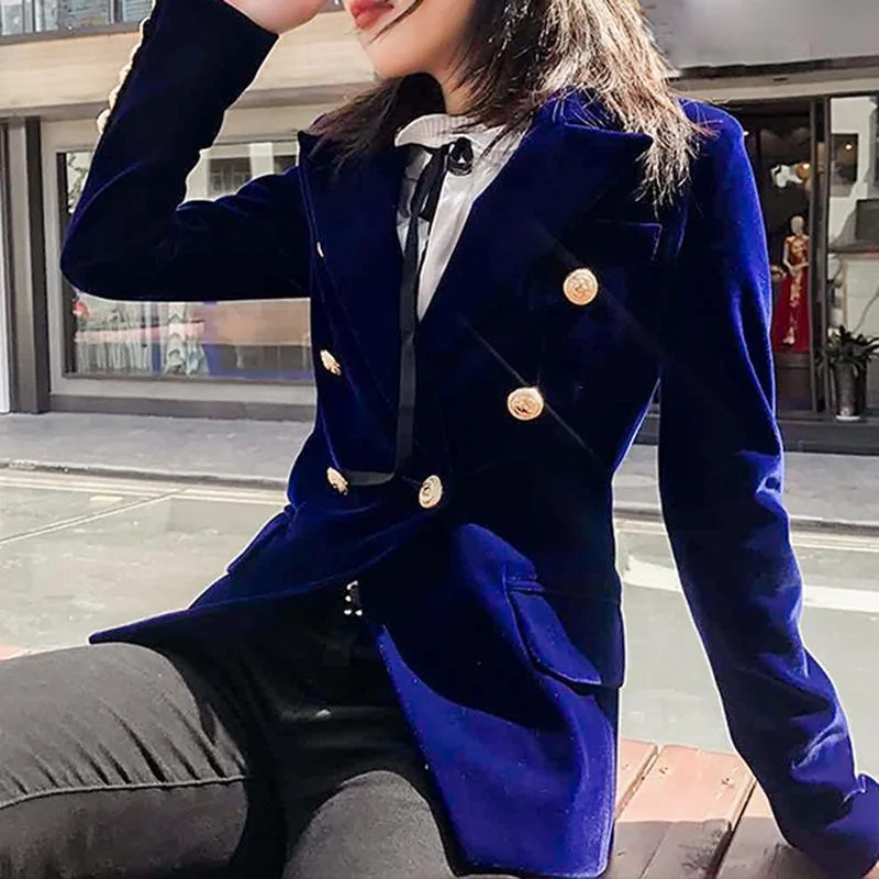 Women Blazer, Velvet Blazer Double Breasted