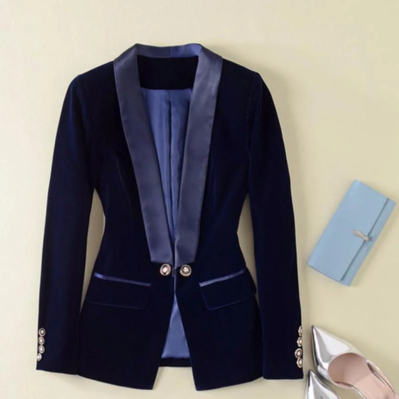 Women Blazer, Velvet V-Neck Blazer