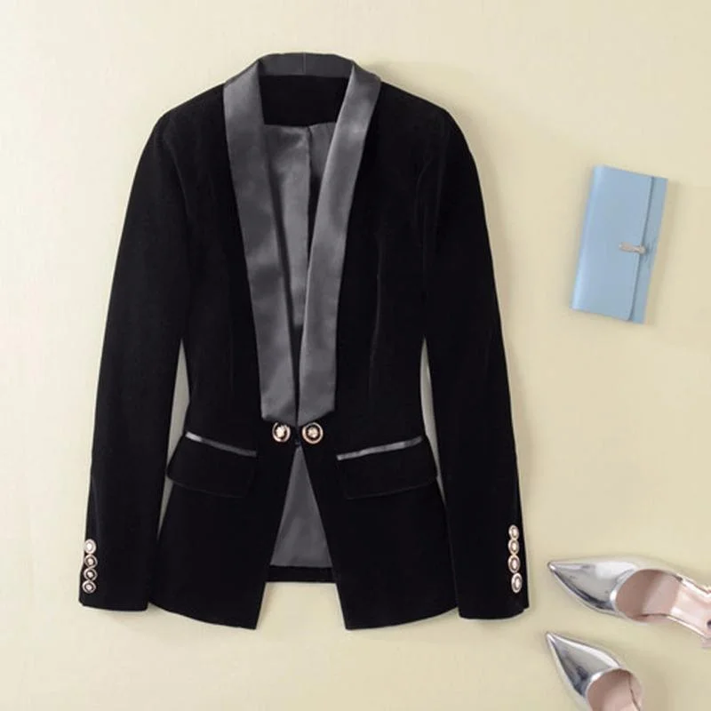 Women Blazer, Velvet V-Neck Blazer