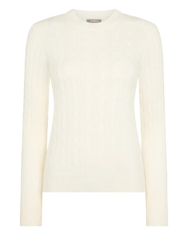 Women's Adelyn Cable Round Neck Cashmere Sweater New Ivory White