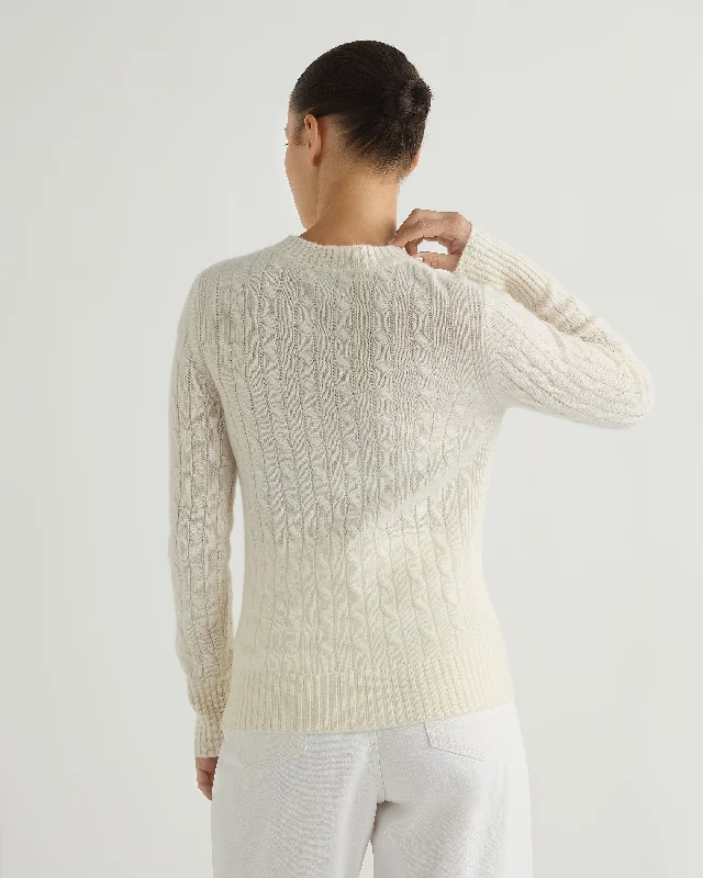 Women's Adelyn Cable Round Neck Cashmere Sweater New Ivory White