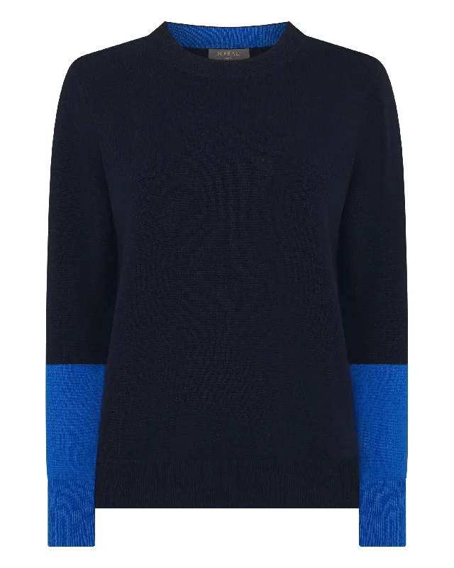 Women's Relaxed Round Neck Cashmere Sweater Navy Blue