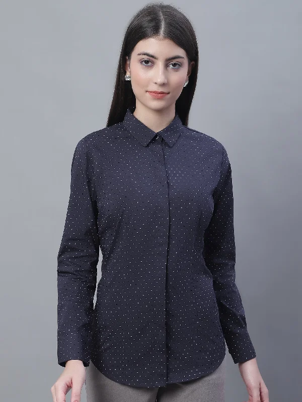 Cantabil Women Formal Full Sleeve Navy Blue Shirt