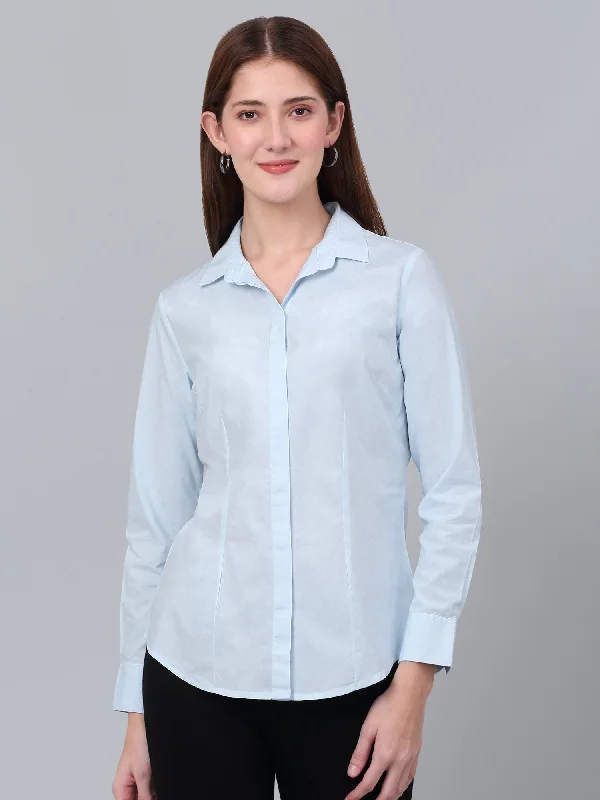 Cantabil Women's Sky Blue Solid Formal Shirt