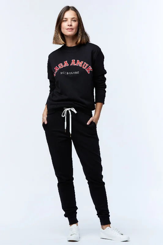 Casa Amuk WOMENS VARSITY SWEATER - BLACK/CHILLI