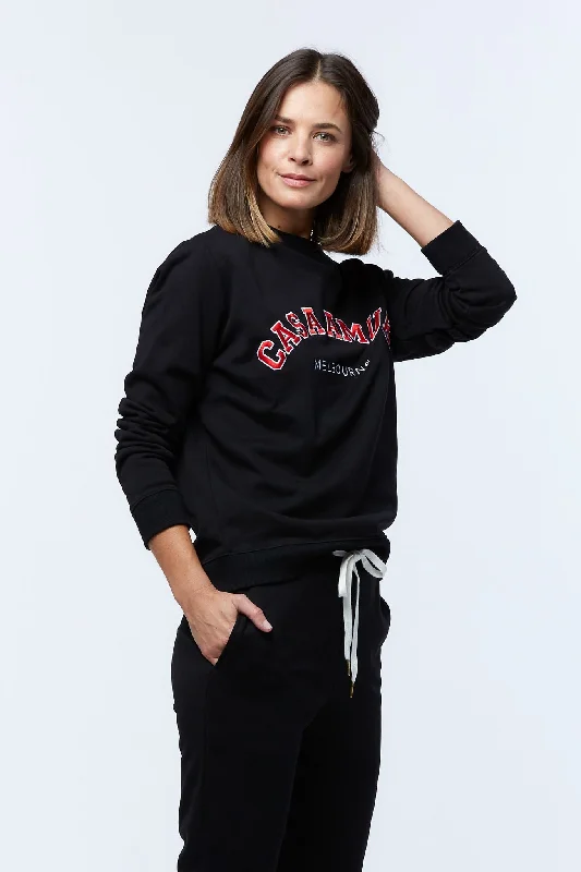 Casa Amuk WOMENS VARSITY SWEATER - BLACK/CHILLI