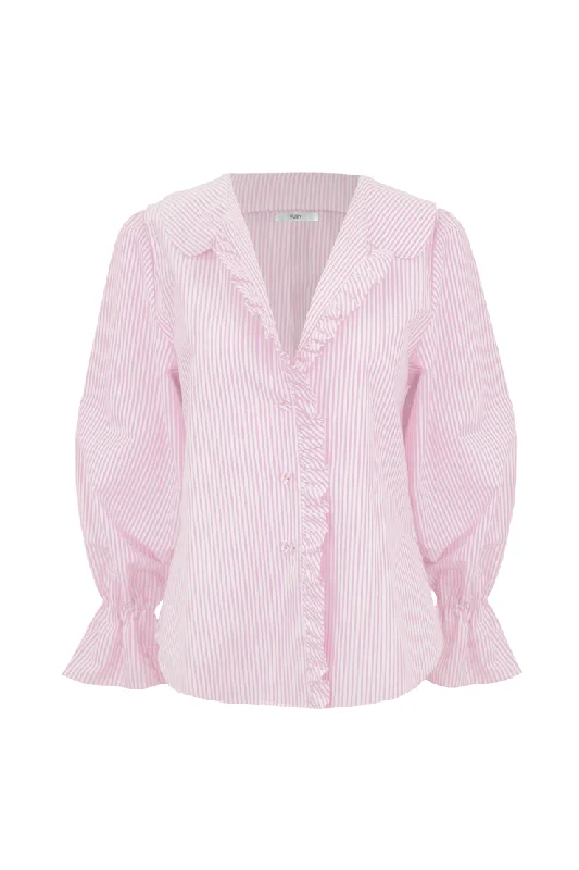 Ruby - Sandler Ruffle Shirt, Pink Stripe